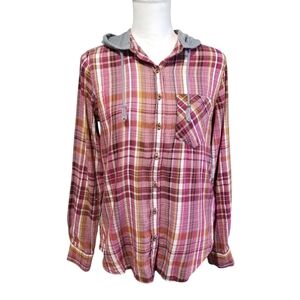 Mudd Plaid Button-Up Shirt with Hood